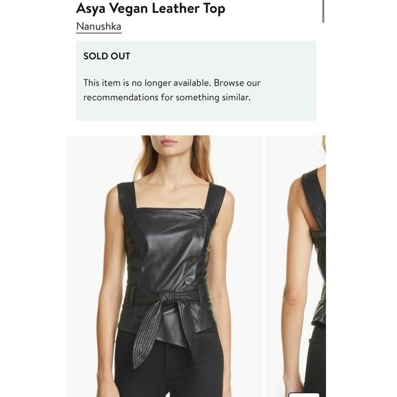 Nanushka Leather top soft black square neck vegan faux sz XS/S sz 4/6 - Picture 3 of 11